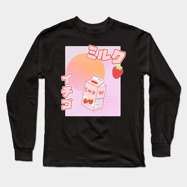 Strawberry Milk Kawaii Aesthetic Chibi Pastel Gift Long Sleeve T-Shirt by VaporwaveAestheticDreams